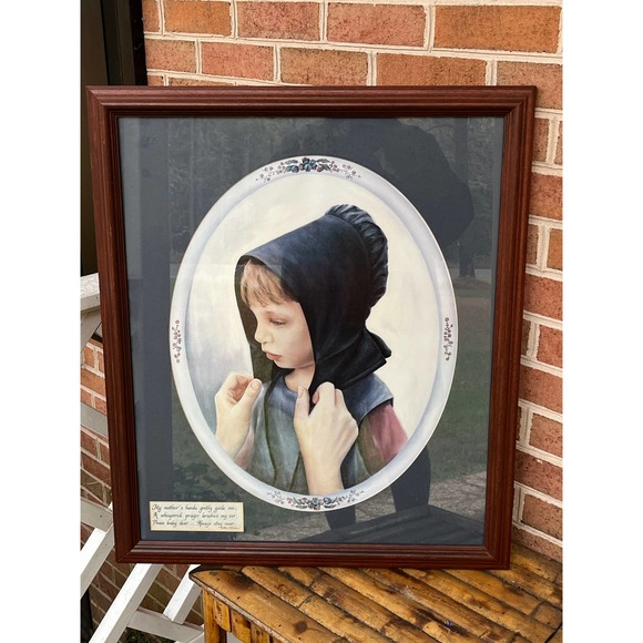 Vintage Homco Amish Girl Framed Matted Picture Alice McEachern RARE